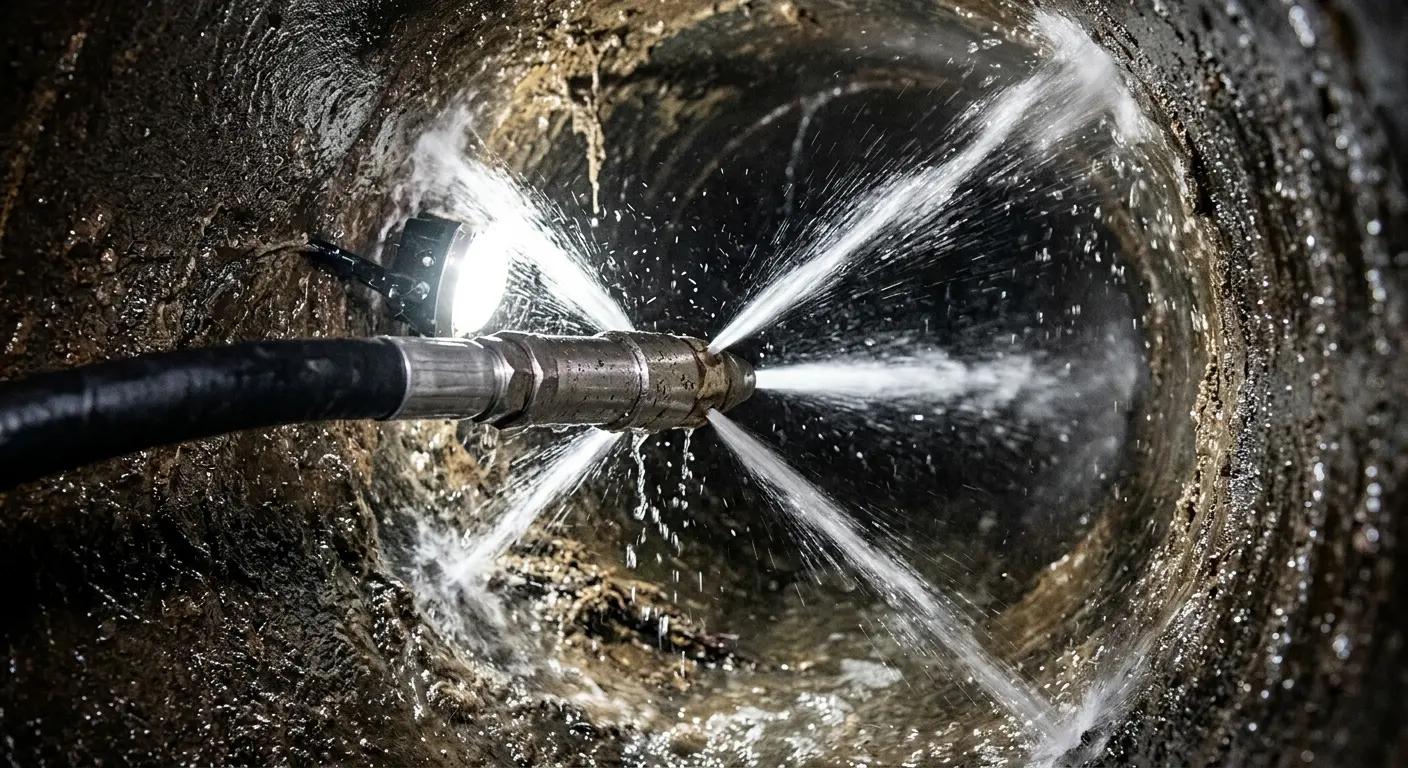 High-pressure hydro jetting nozzle cleaning sewer pipe for Trenchless Sewer Repair in Williamstown